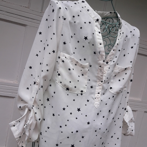Star Shirt Long Sleeves 3/4 Length Holders Double Pockets Buttons Stars - Picture 9 of 11